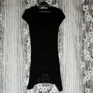 Black Knit Short Sleeve Cowl or off shoulder Dress